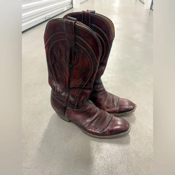 Men’s Vintage Lucchese Gavin Burgundy Red Cherry Cowboy Boots Western 11.5 B - Picture 2 of 10